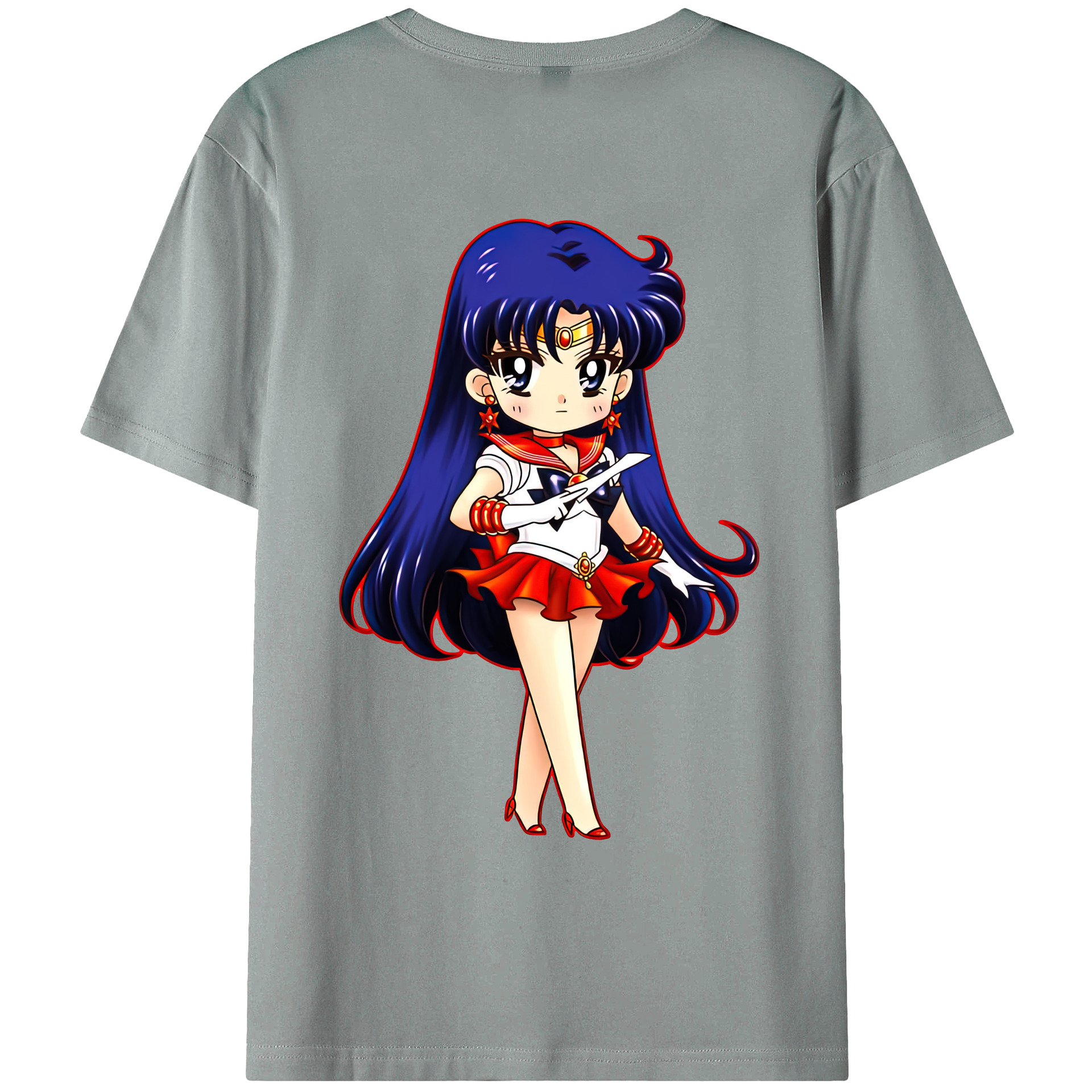 （画像用） 美少女戦士セーラームーン 火野レイ ひの レイ Sailor Moon Hino Rei （セーラーマーズ,Sailor Mars） 綿100％ メンズ半袖Tシャツ（バックプリント） 通気性